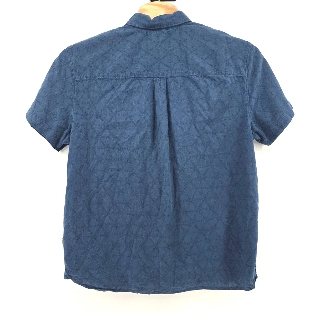 The North Face Mens Blue Textured Cotton Hemp Short Sleeve Button Down Shirt XL